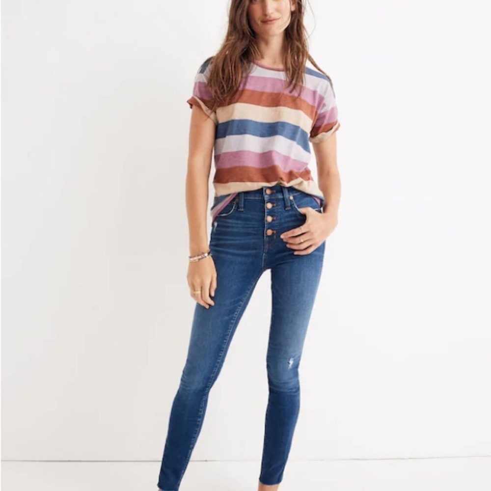 Madewell 10” High Rise Skinny Denim Jeans Button Fly Womens 26 Raw Hem Blue Wash